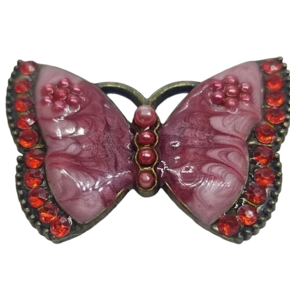 Vintage Butterfly Pink Swirl Pearl red Crystal Pin